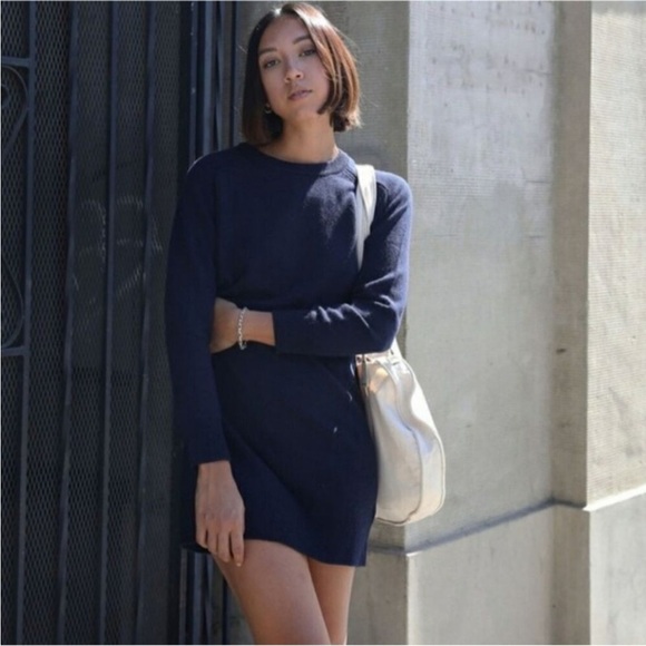 Thakoon Sweaters - Thakoon Wool Sweater Mini Dress Crewneck Long Sleeve Midnight Navy Blue